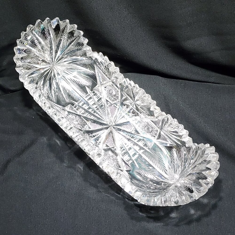 Antique RARE American Brilliant Cut Crystal Glass Celery 12” x 4.25” Dish. - Picture 9 of 16